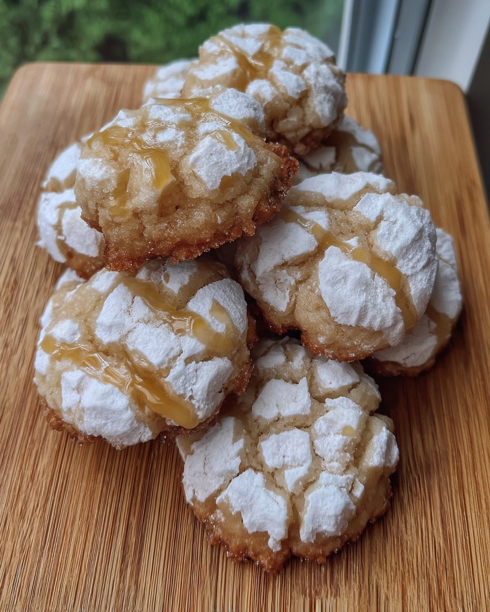 Tray of freshly baked lemon crinkle cookies cooling