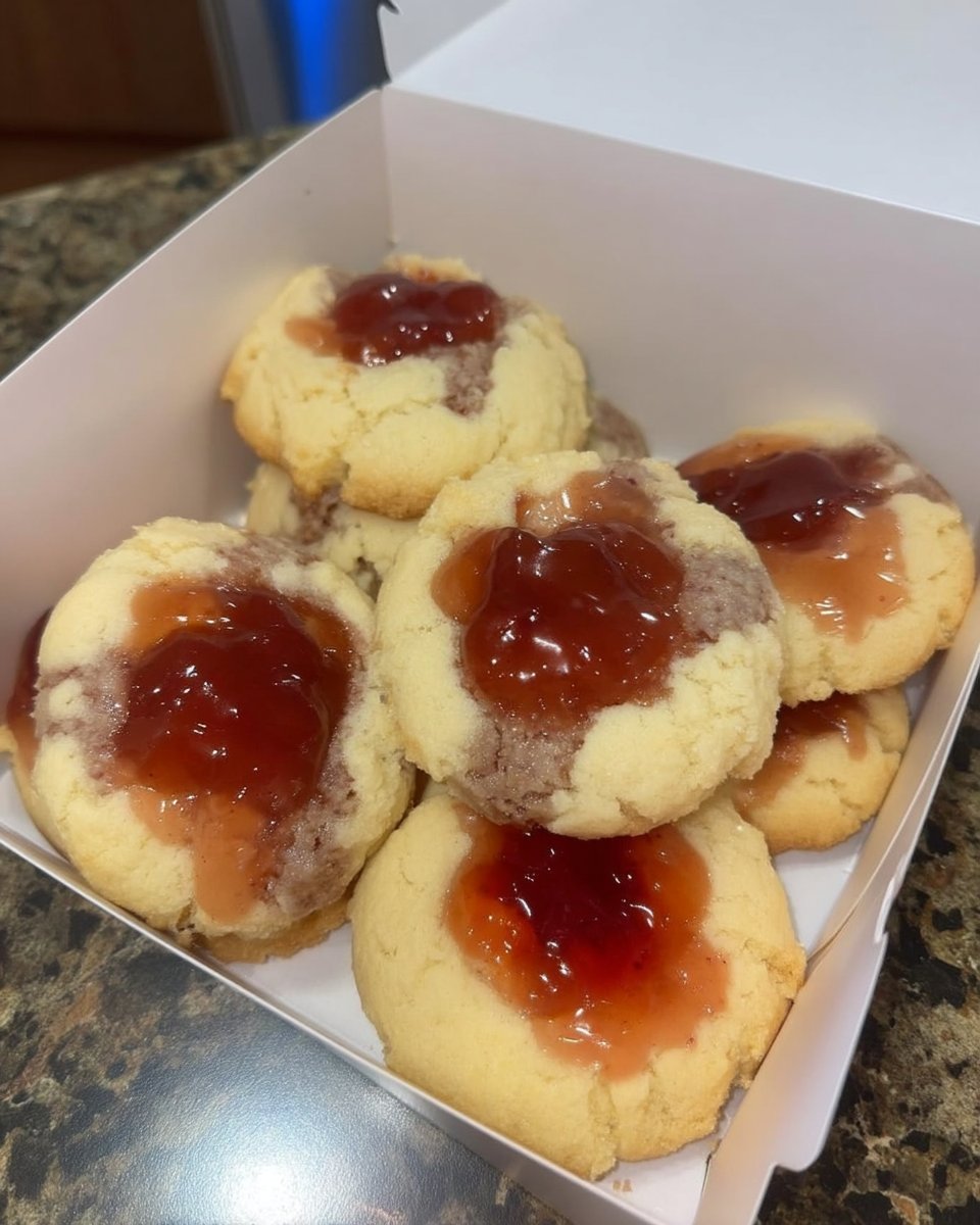 Golden brown thumbprint cookies cooling on a wire rack