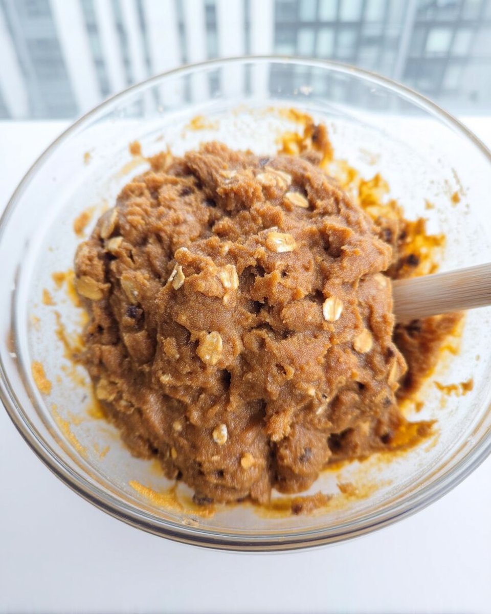 Peanut butter cookies baking on a parchment-lined sheet.