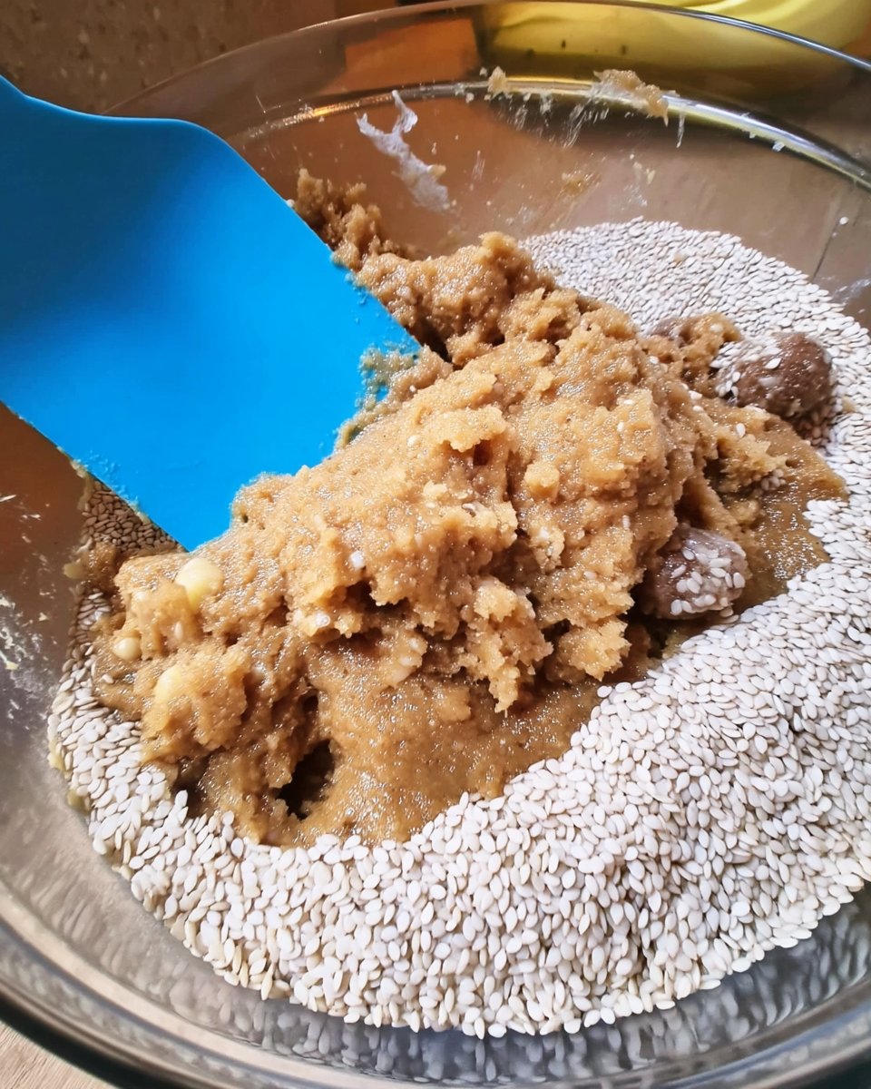 Sesame seeds being toasted on a baking sheet until golden brown