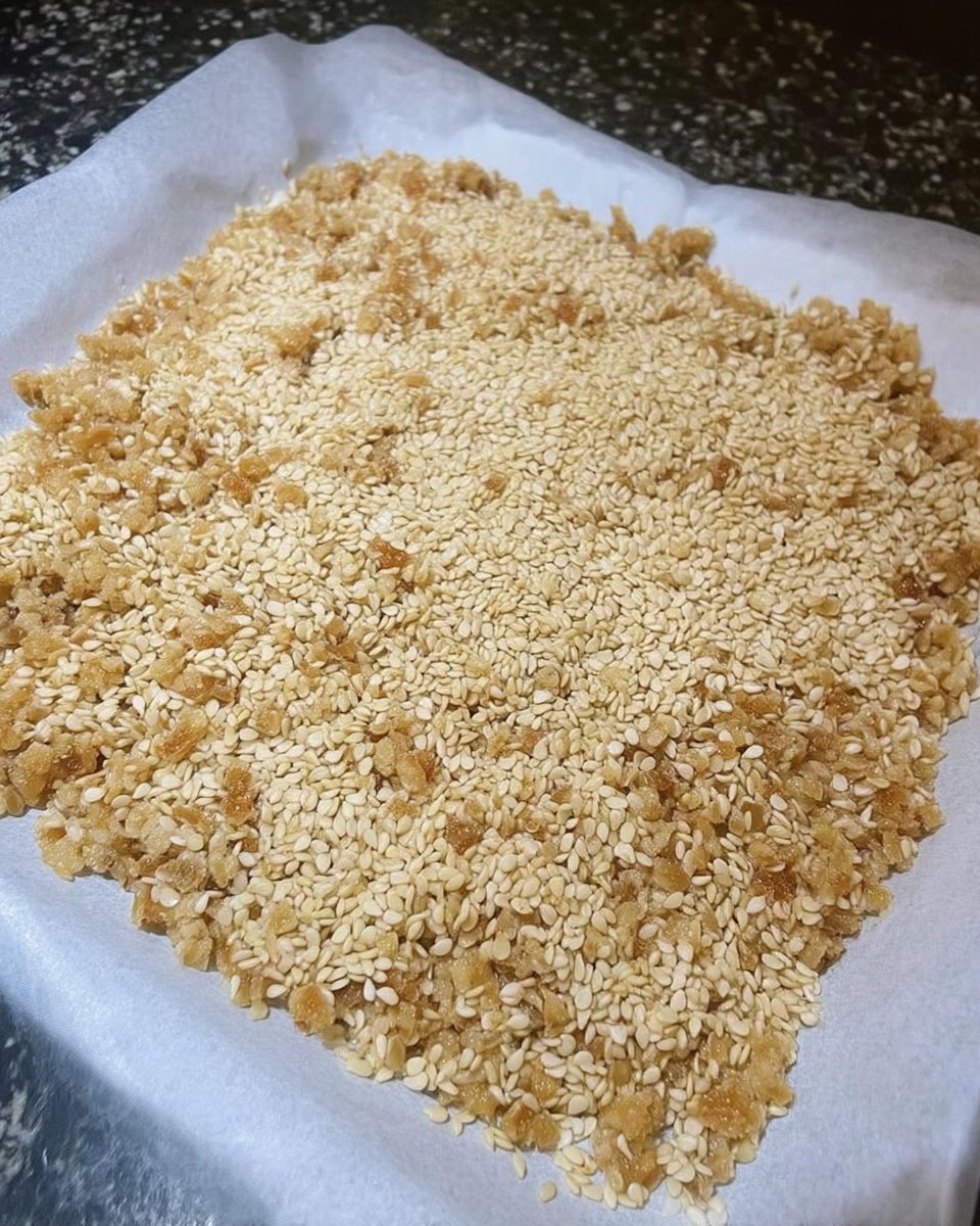 Raw ingredients for benne wafers including sesame seeds brown sugar and melted butter