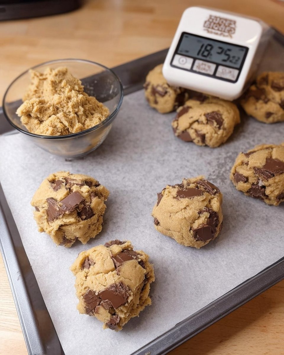 The process of stuffing cookie dough with frozen Biscoff spread