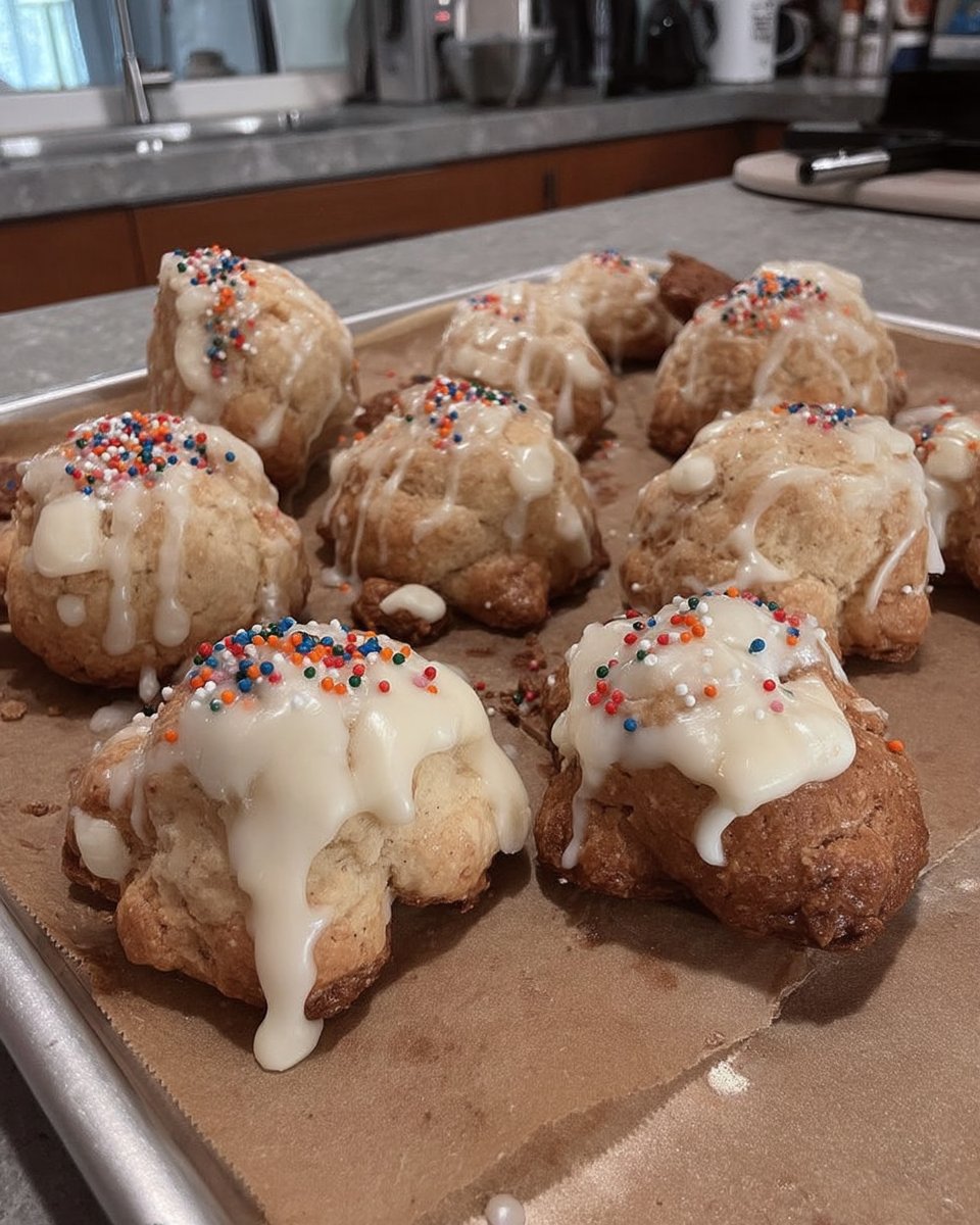 Cross section of an Italian Christmas cookie showing soft crumb