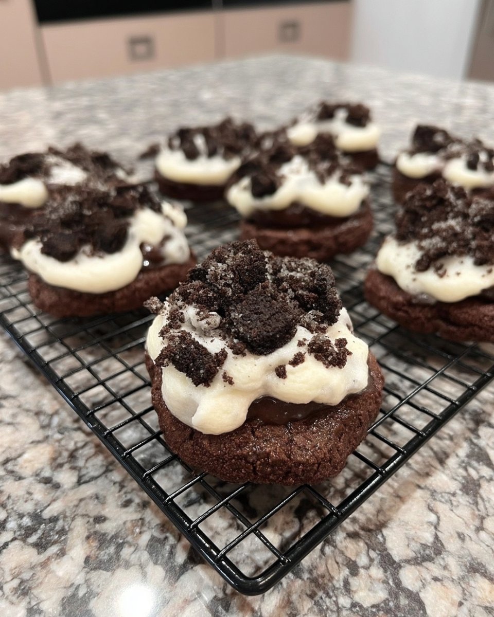 Broken cookies and cream cookie showing soft interior texture