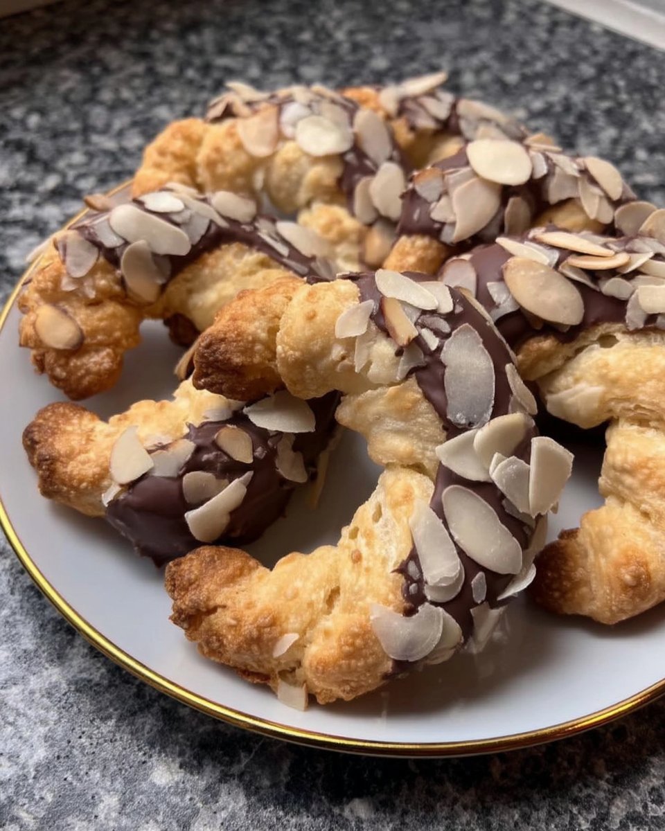 Finished almond horns served with a cup of espresso