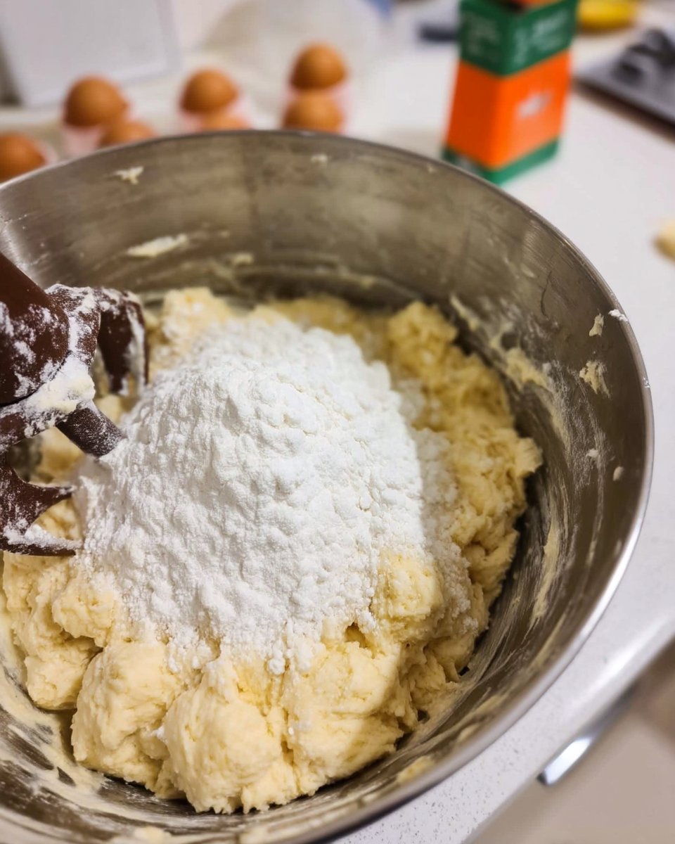 Stand mixer creaming butter and sugar until light and fluffy