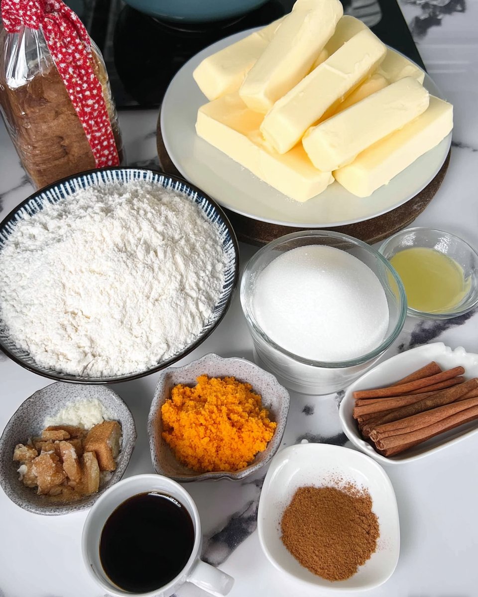 Ingredients for orange snickerdoodles including zest and cardamom