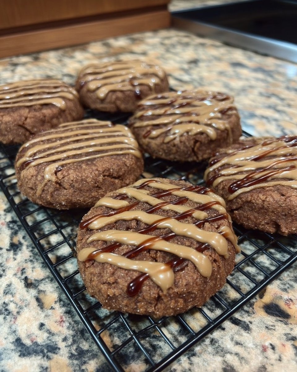 Gingersnap cookies served on a white plate next to a cup of hot tea.