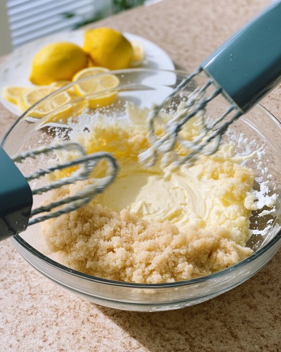 Ingredients for lemon cookies including fresh lemons and flour
