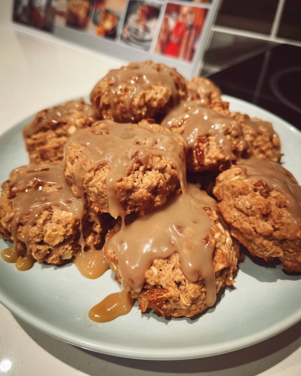 Oatmeal date cookies served on a ceramic plate with tea