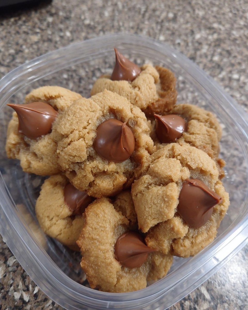 Plate of finished peanut butter blossom cookies ready to serve