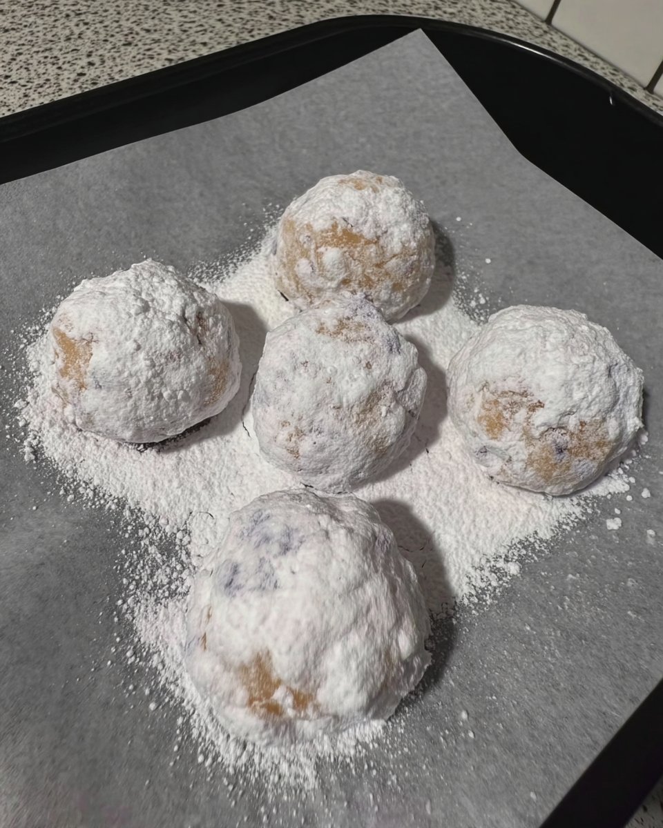 Rolling sticky lemon cookie dough in powdered sugar