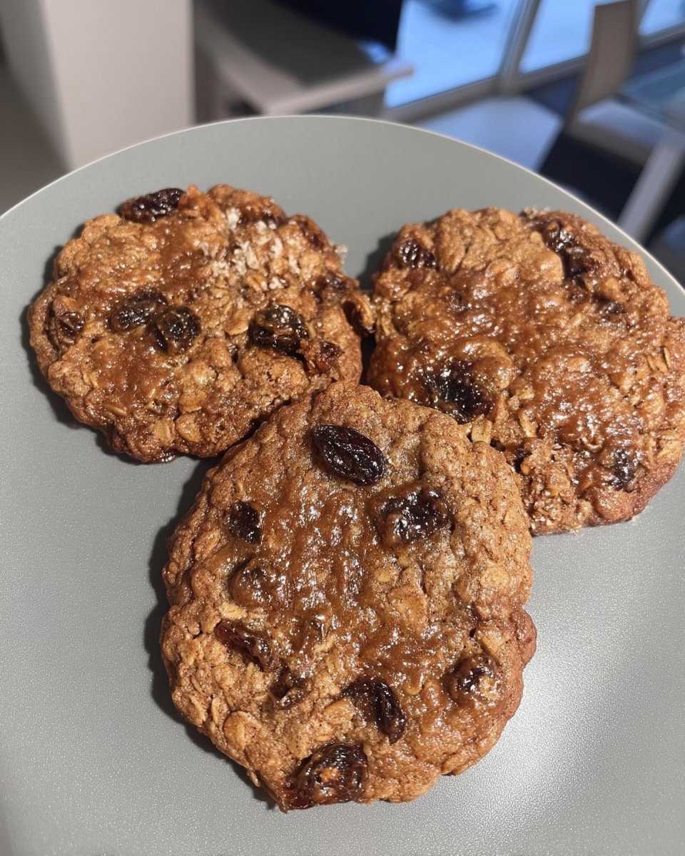A stack of oatmeal cookies served with a glass of milk