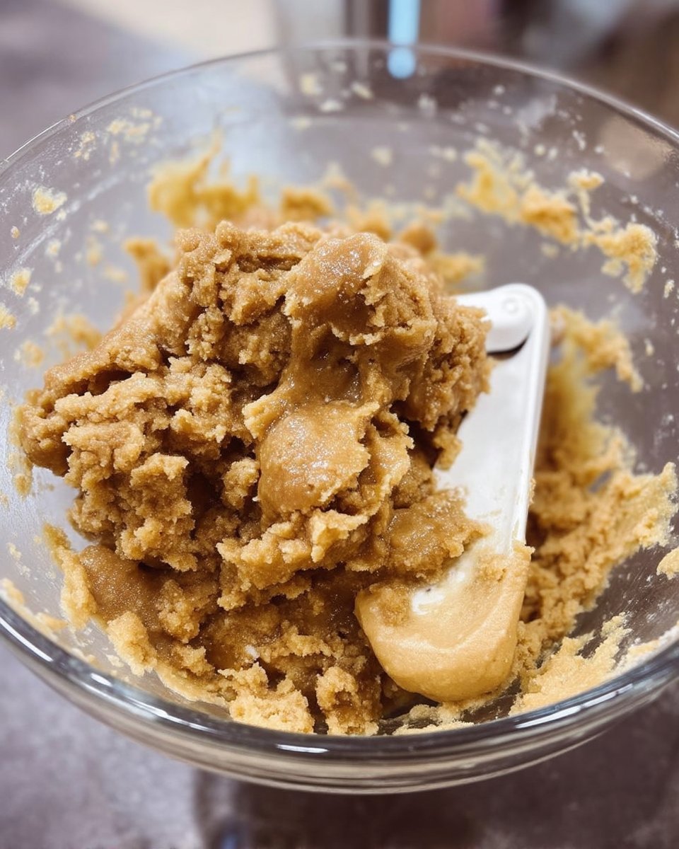 Chilled snickerdoodle dough being scooped onto a baking sheet.
