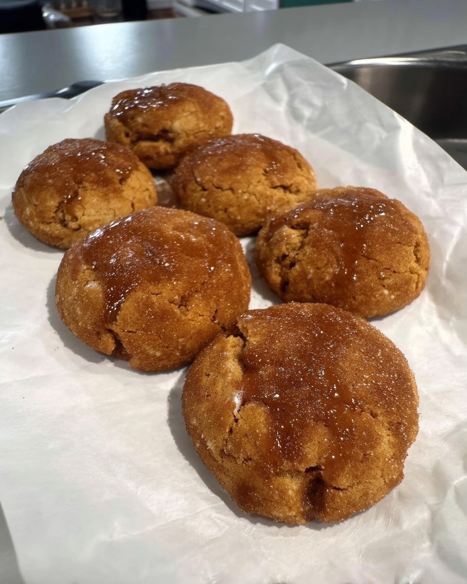 Chewy snickerdoodles served next to a cup of hot coffee.