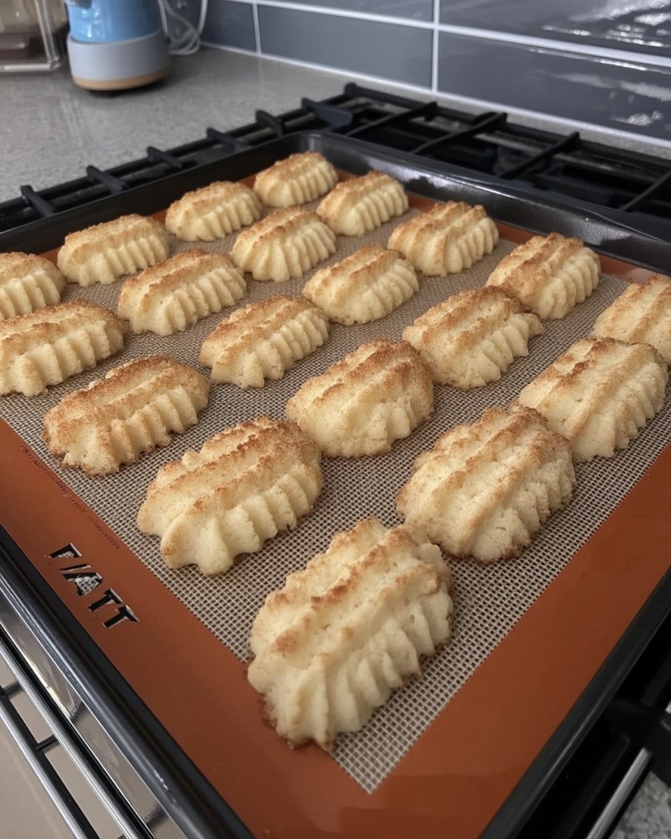 Ingredients for spritz cookies including butter sugar and flour