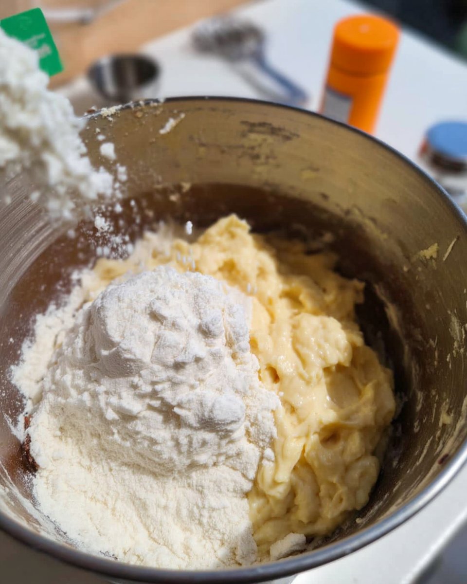 Butter and sugars being creamed together in a mixer