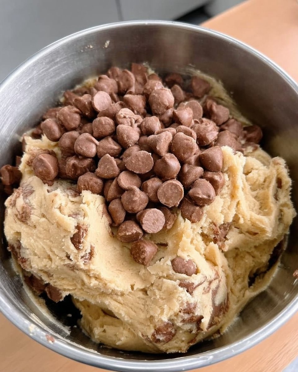Tahini chocolate chip cookie dough resting in a bowl