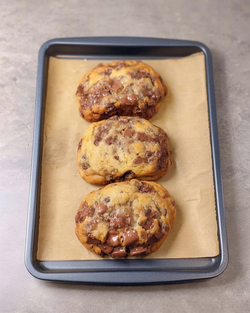 A stack of Thick Chocolate Chip Cookies showing their height and rustic texture.