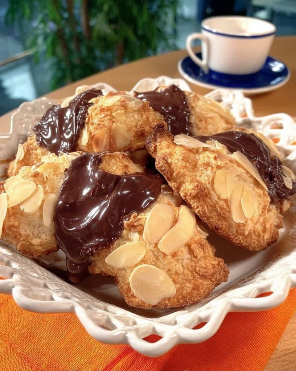 Almond horns covered in sliced almonds before baking