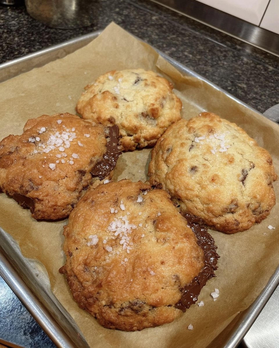 Breaking open a warm nutella stuffed cookie