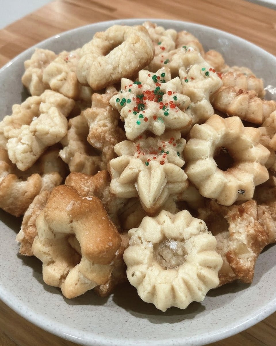 A decorative platter of almond spritz cookies with tea