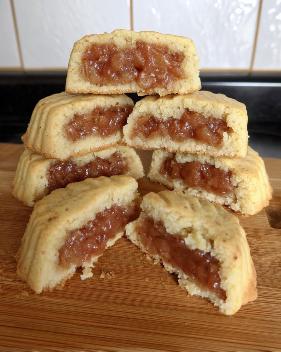 A close up of apple newtons showing the melted cheese and crisp apple layers