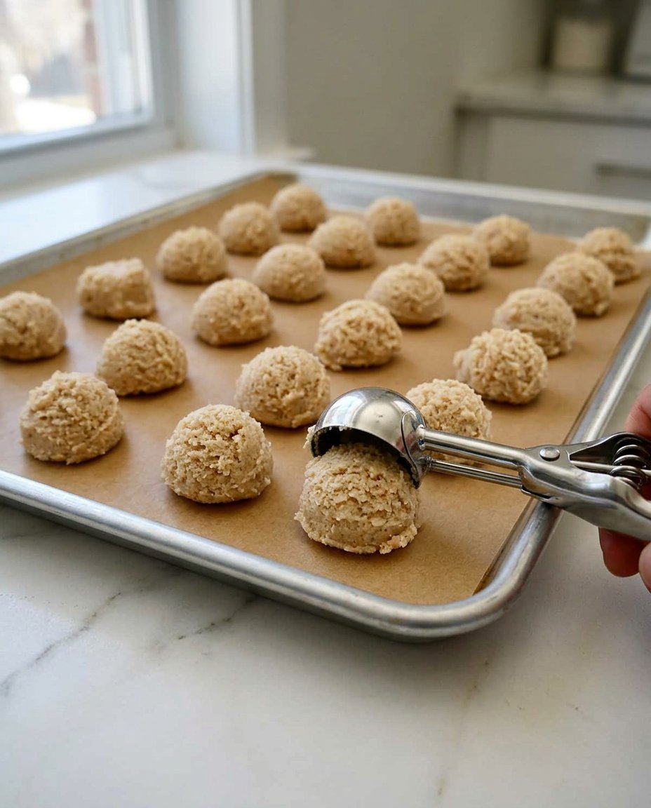 Dough balls being pressed with a fork to create patterns