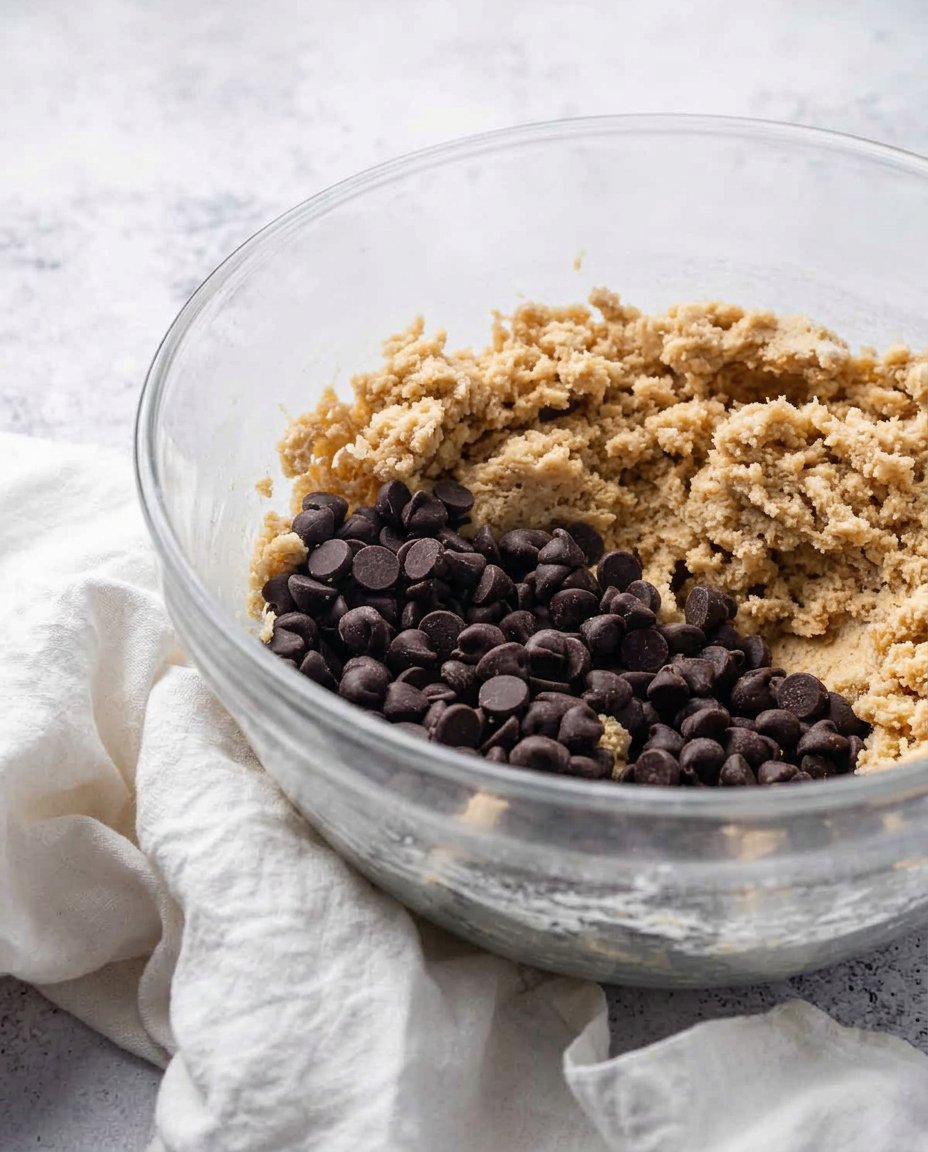 Glossy chocolate chip cookie dough after resting