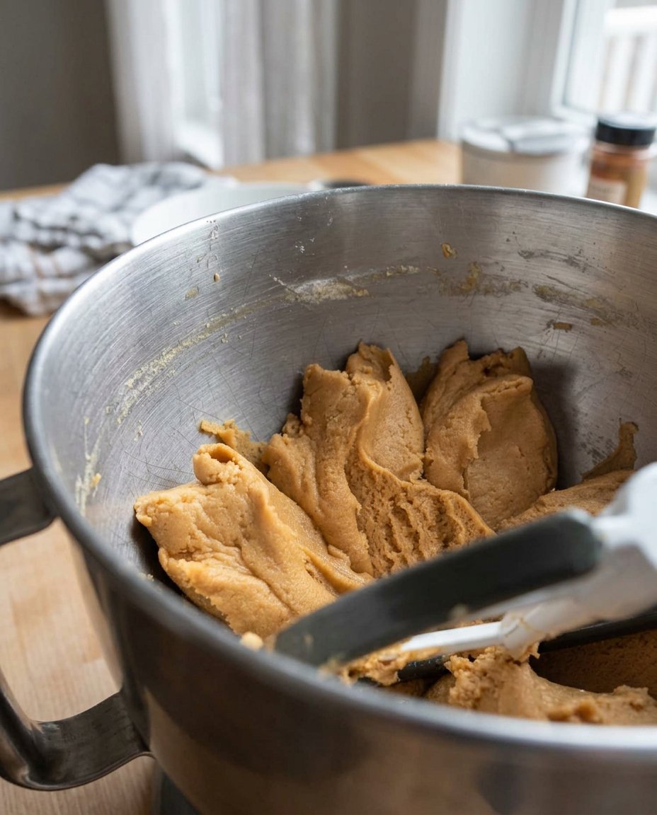 A bowl of chilled gluten free peanut butter cookie dough after the 30 minute rest