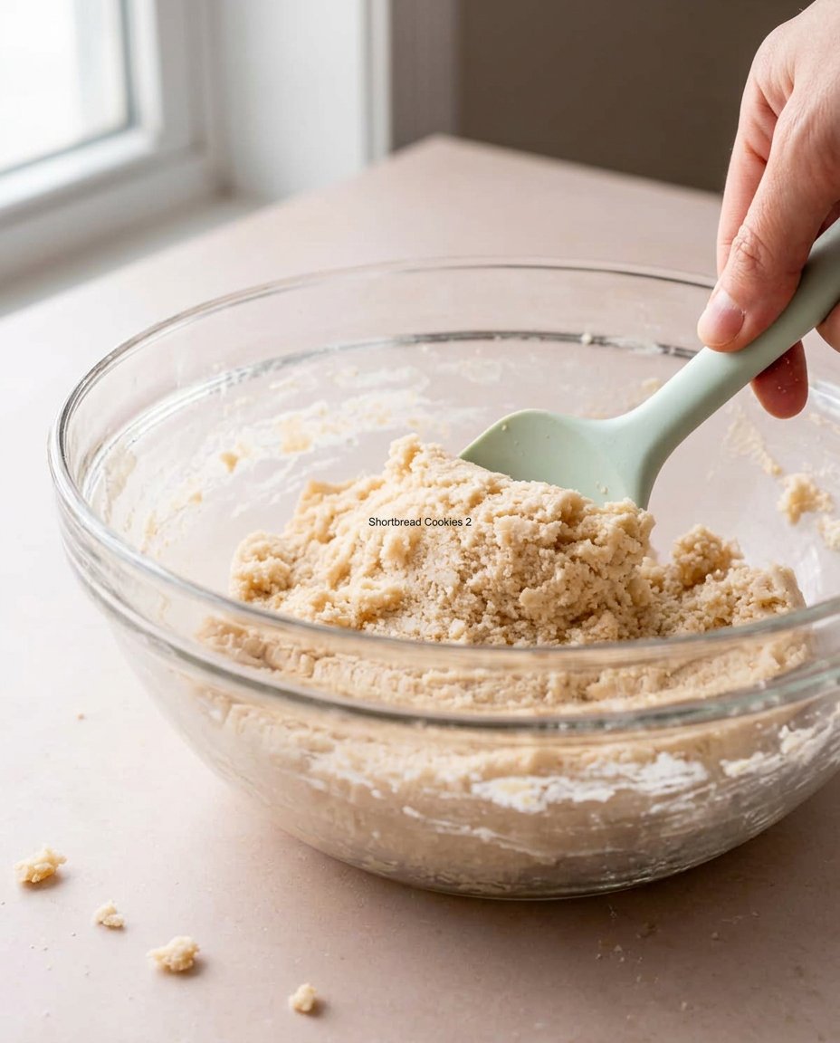Chilled shortbread dough being rolled out to a precise thickness.