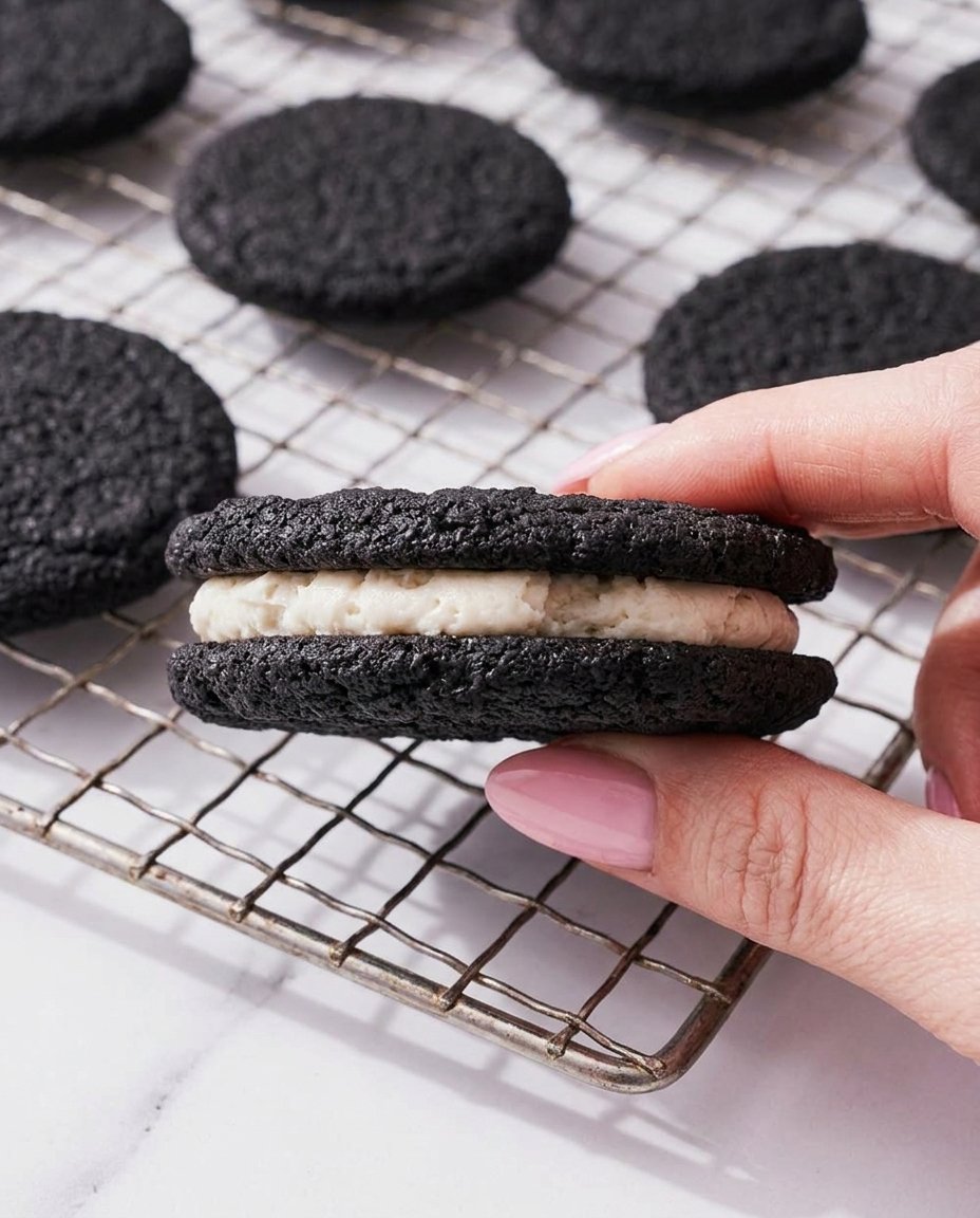 Trays of flattened dark chocolate cookie dough chilling in a refrigerator