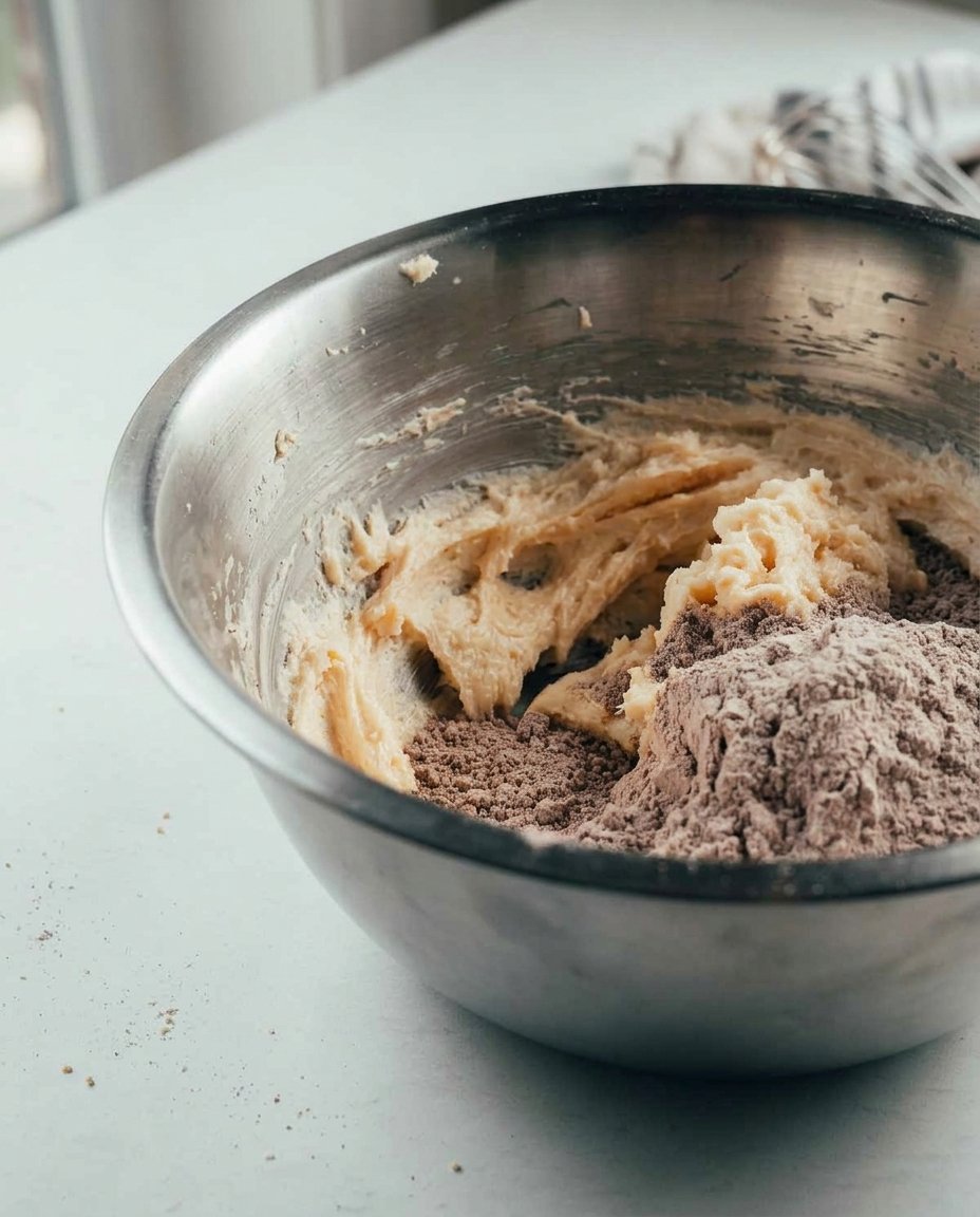 Bowls of cocoa powder, granulated sugar, and unsalted butter arranged neatly on a marble surface