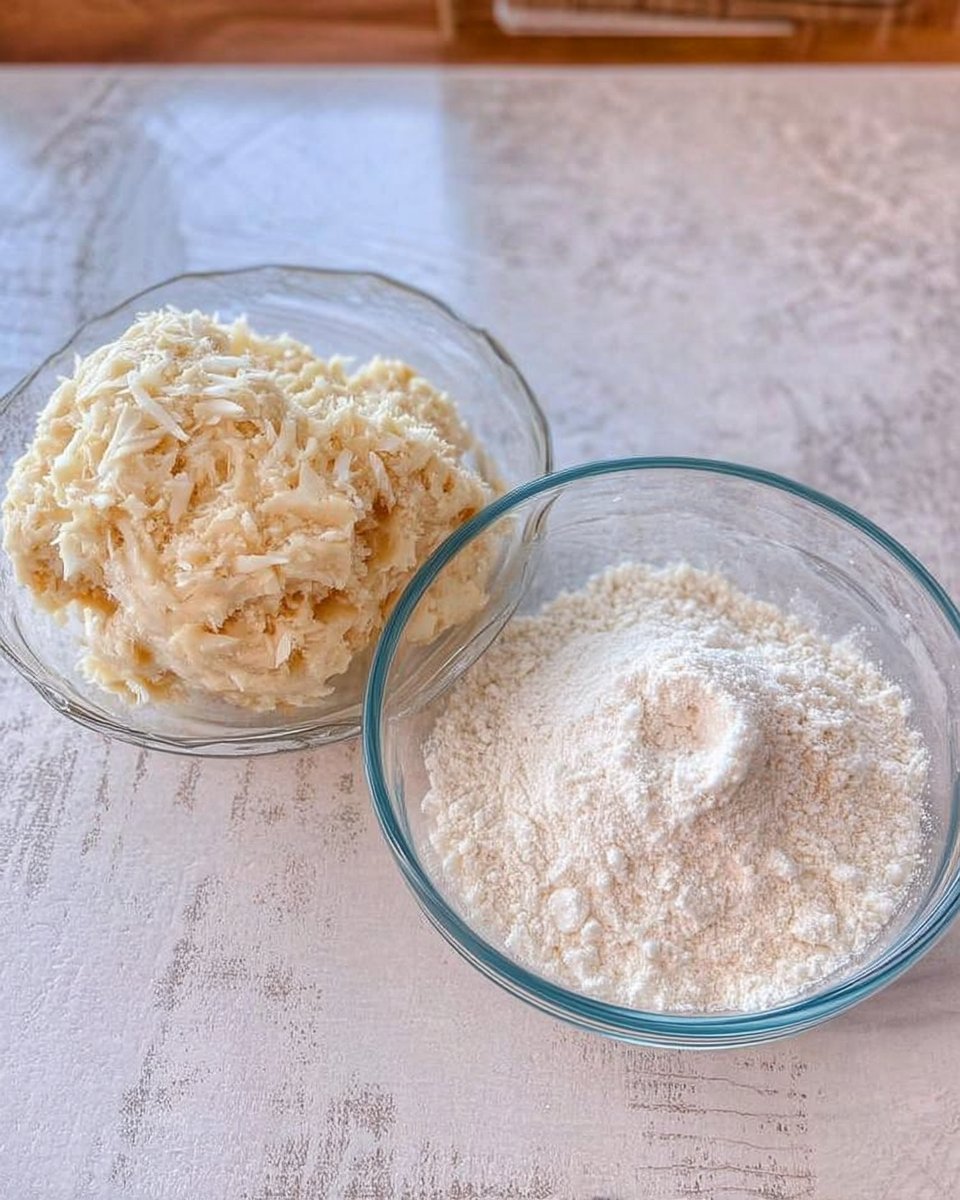 A cookie press being loaded with almond spritz dough