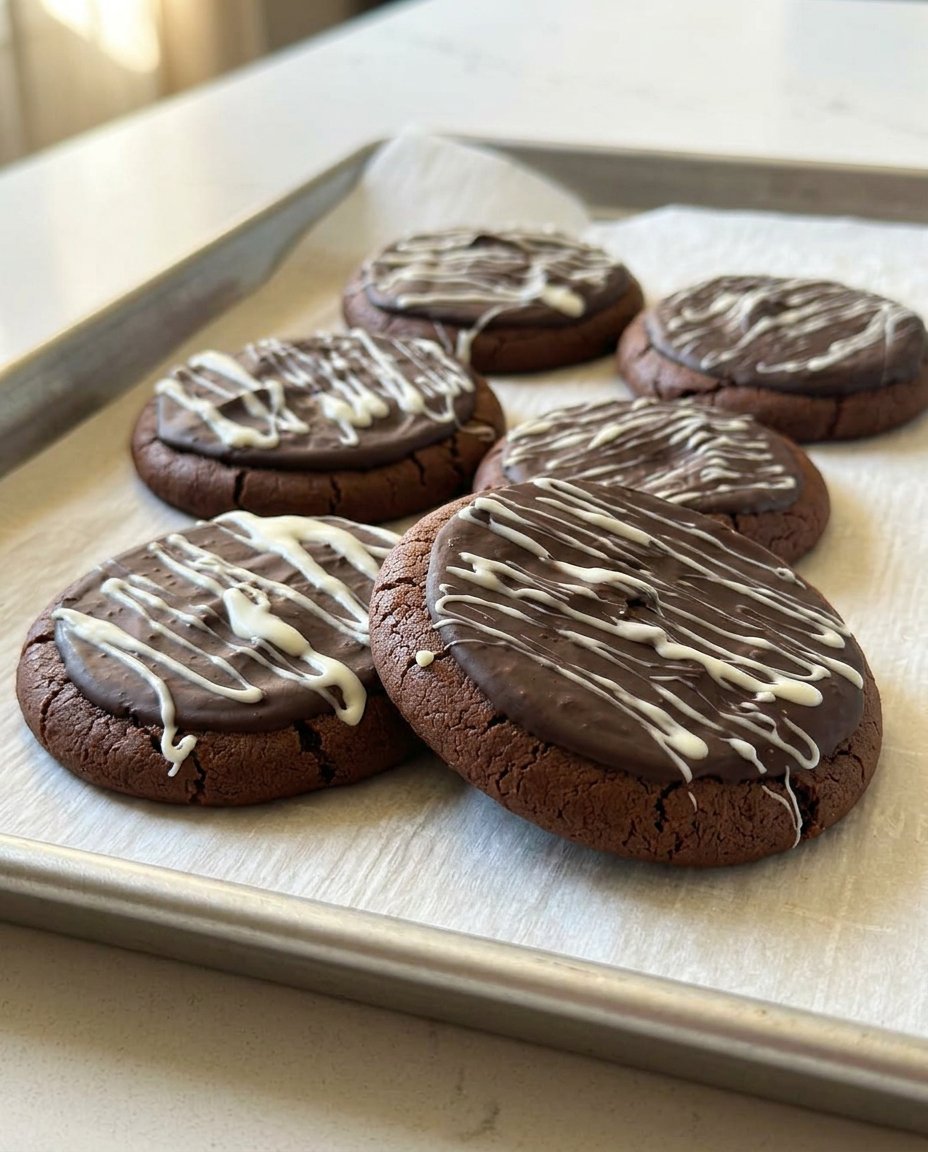 A close up cross section of a thick copycat Crumbl chocolate chip cookie showing the soft center