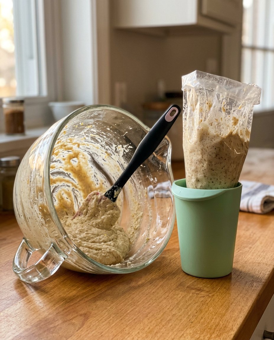 Butter and sugar being creamed in a stand mixer for cookie dough