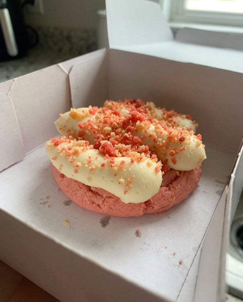 A close up of a thick chocolate chip cookie showing a soft center and milk chocolate chips