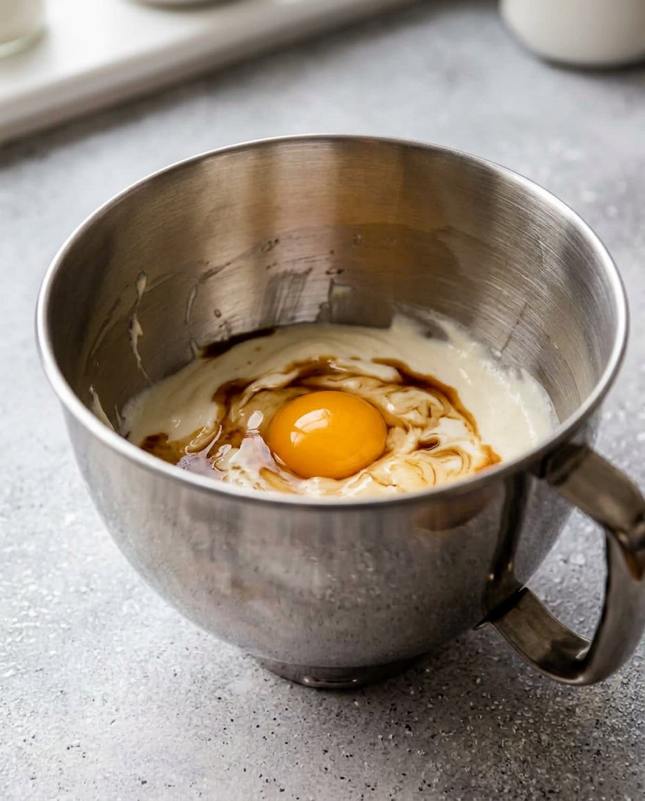 Bowls of flour, sugar, butter, and almond extract arranged on a marble surface.