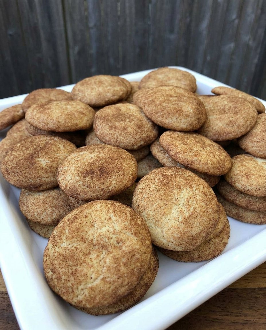 Stack of golden brown gluten free snickerdoodles on a wire cooling rack