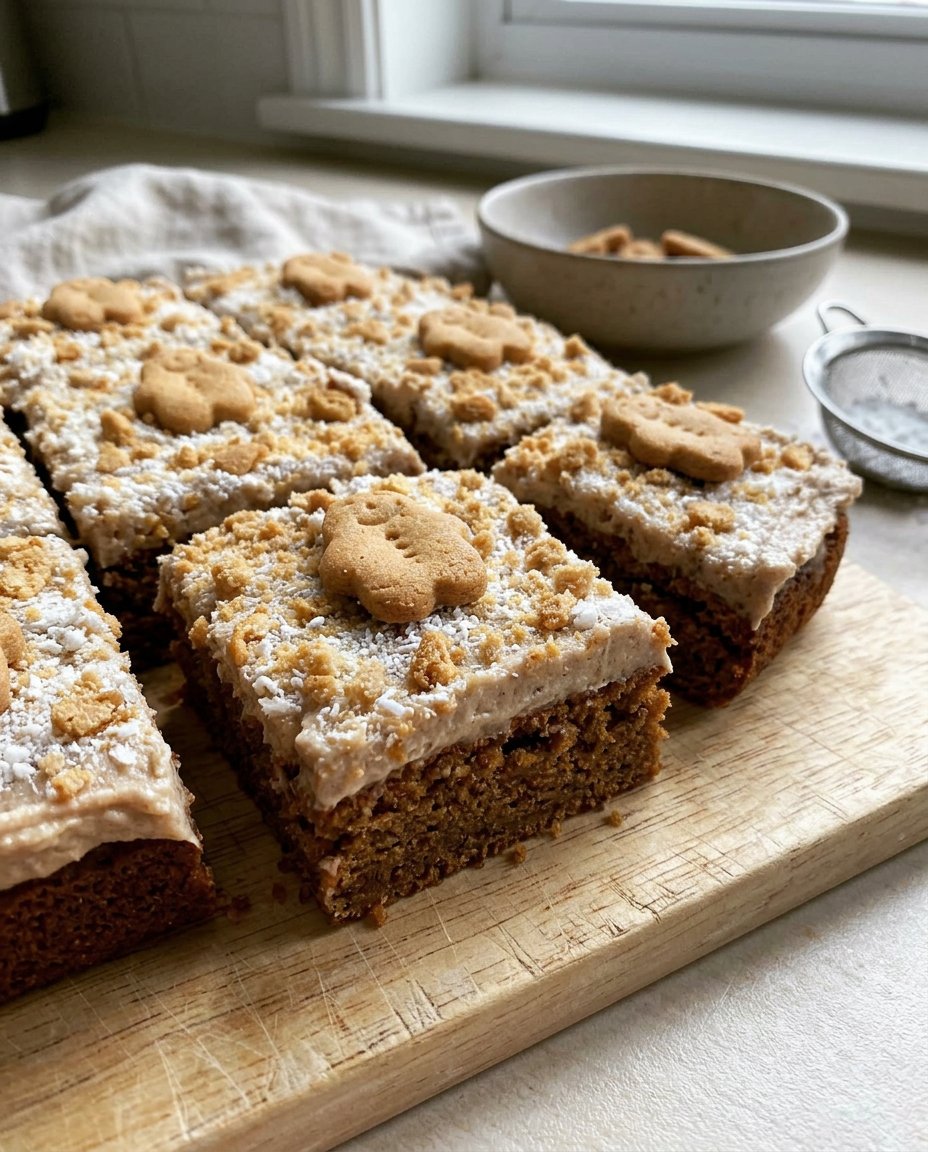A slice of gingerbread cake with cream cheese frosting and a coffee pairing.