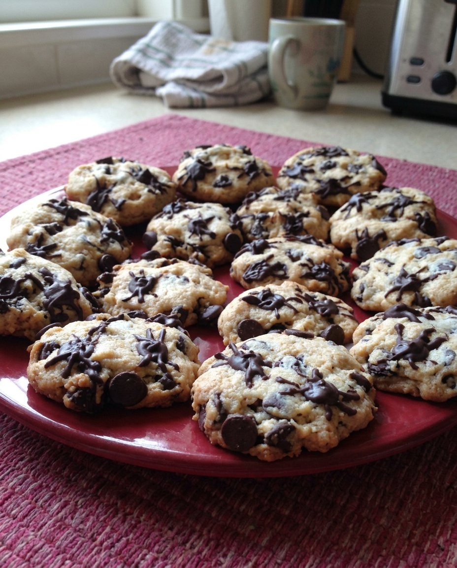 Traditional Halloween chocolate chip cookies with chocolate spiders on top