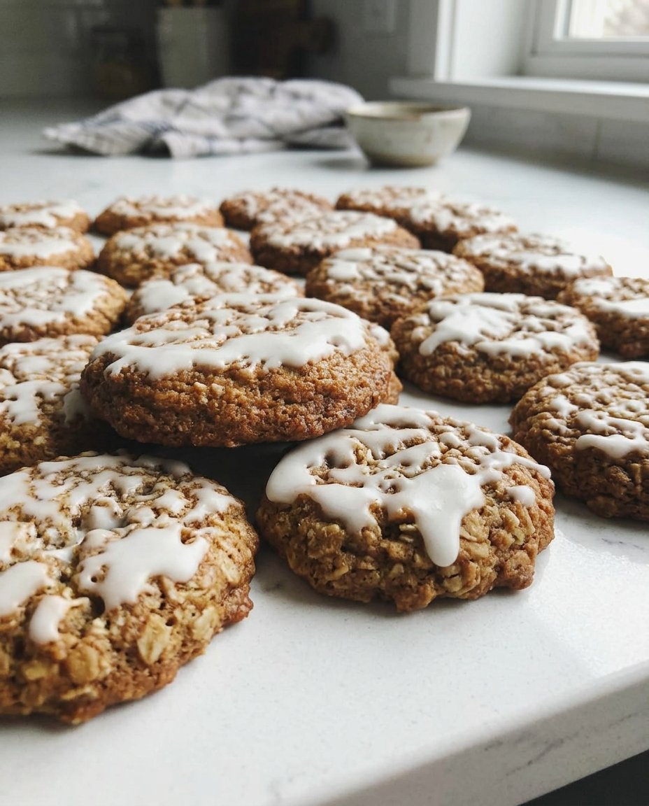 Iced oatmeal cookies paired with a cup of coffee