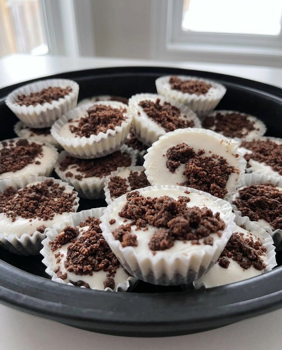 Cross section of a keto fat bomb cookie showing the creamy center and toasted almond base.