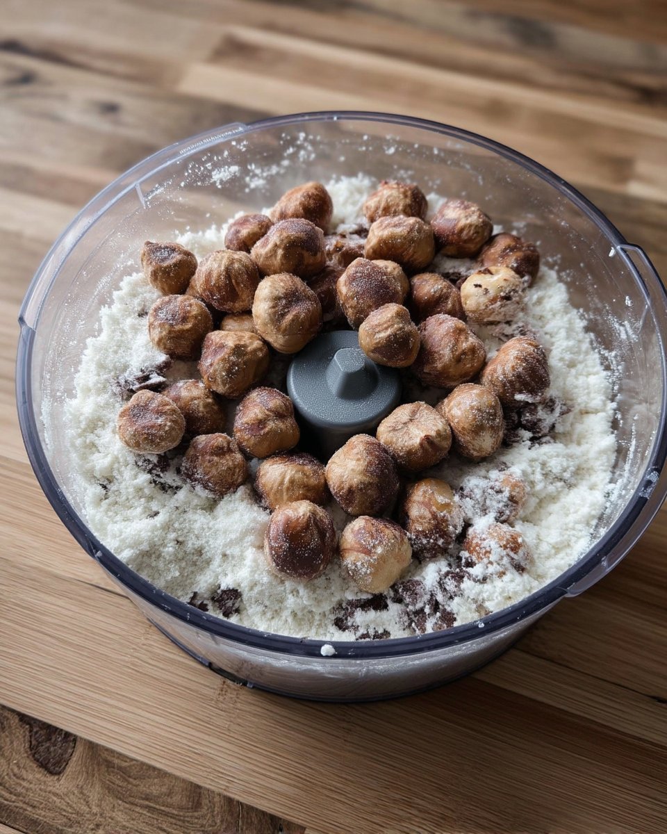 Ingredients for chocolate linzer cookies including cocoa powder and unsalted butter.