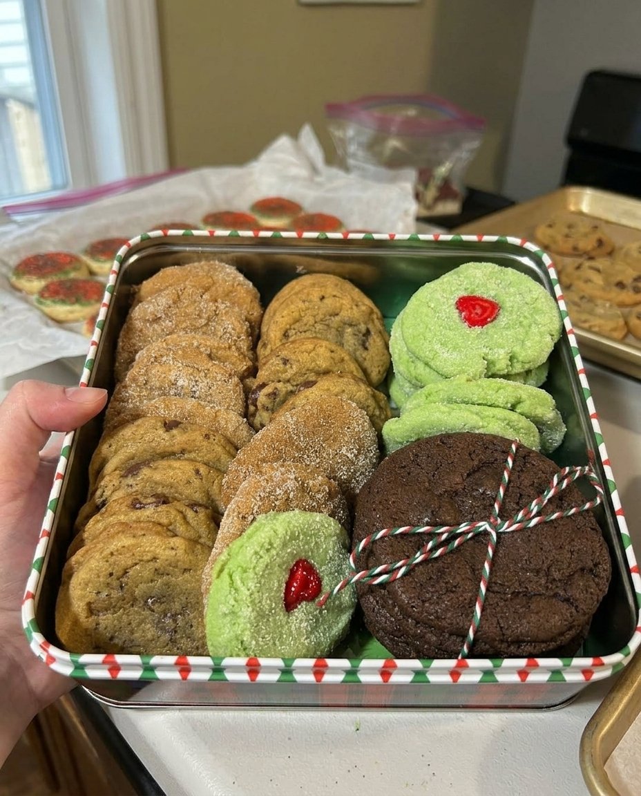 Freshly baked mini cookies next to a glass of milk