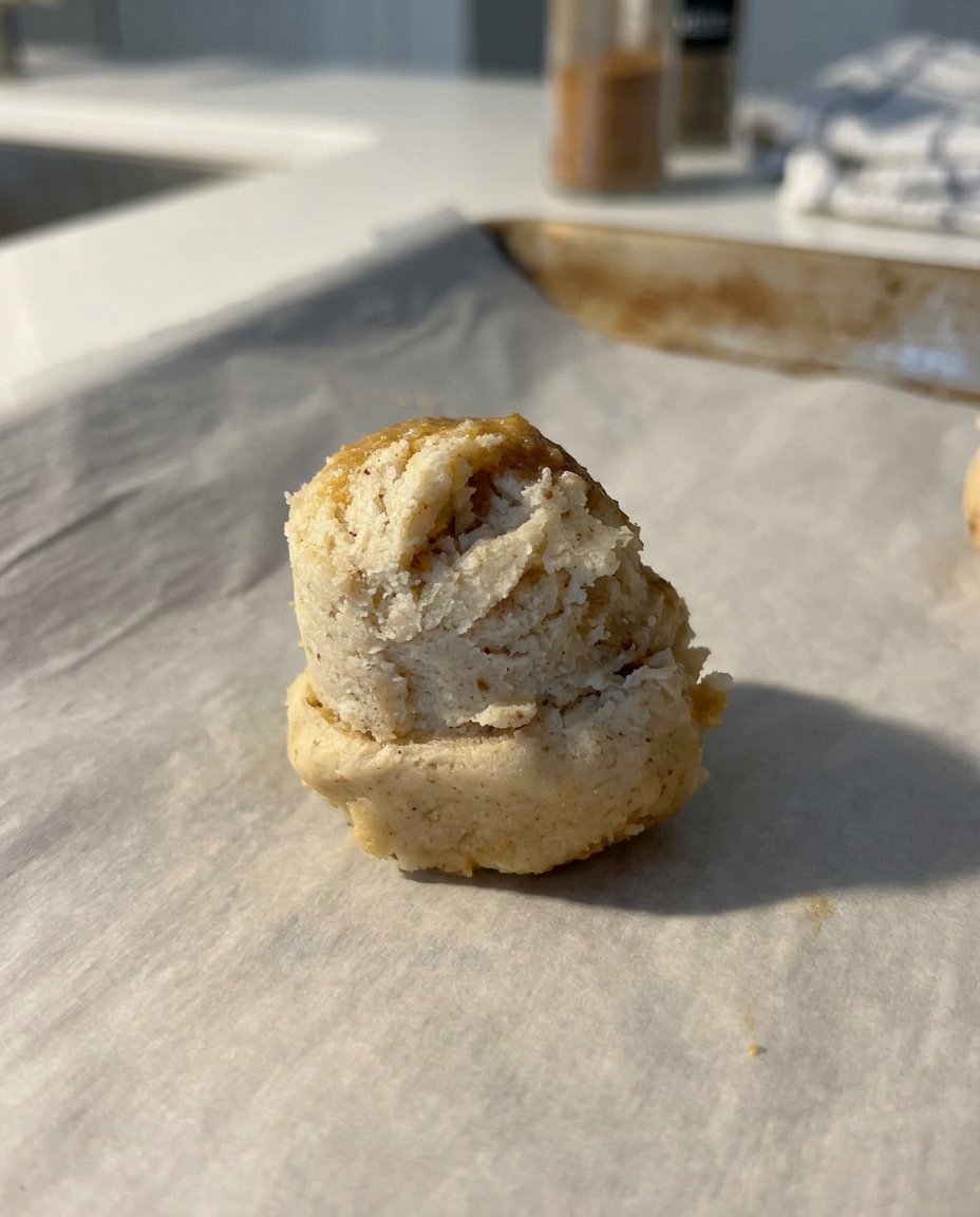 A hand using a paring knife to swirl miso caramel into vegan cookie dough