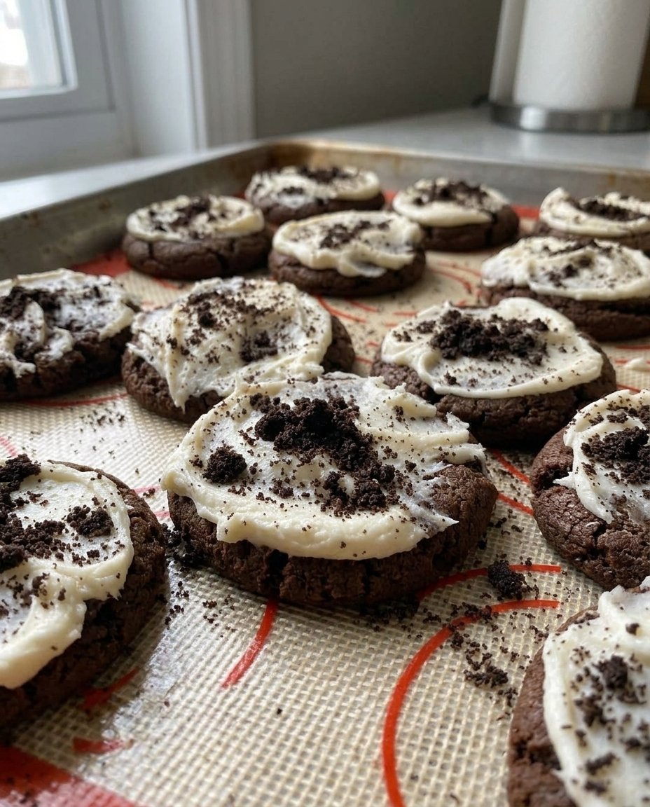 Oreo copycat cookies stacked on a traditional ceramic plate