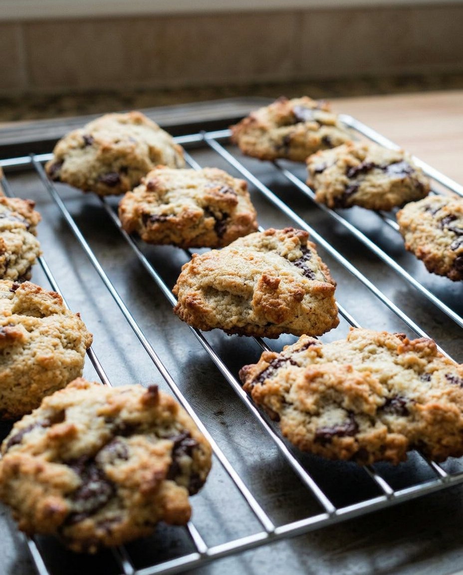A paleo chocolate chip cookie being served next to a steaming cup of black coffee.