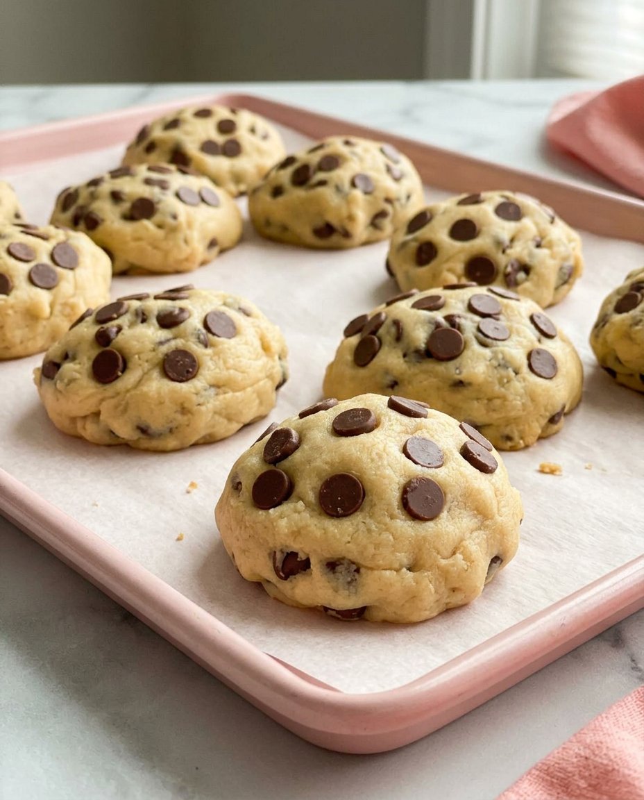 A bowl of thick paleo chocolate chip cookie dough resting in the refrigerator.