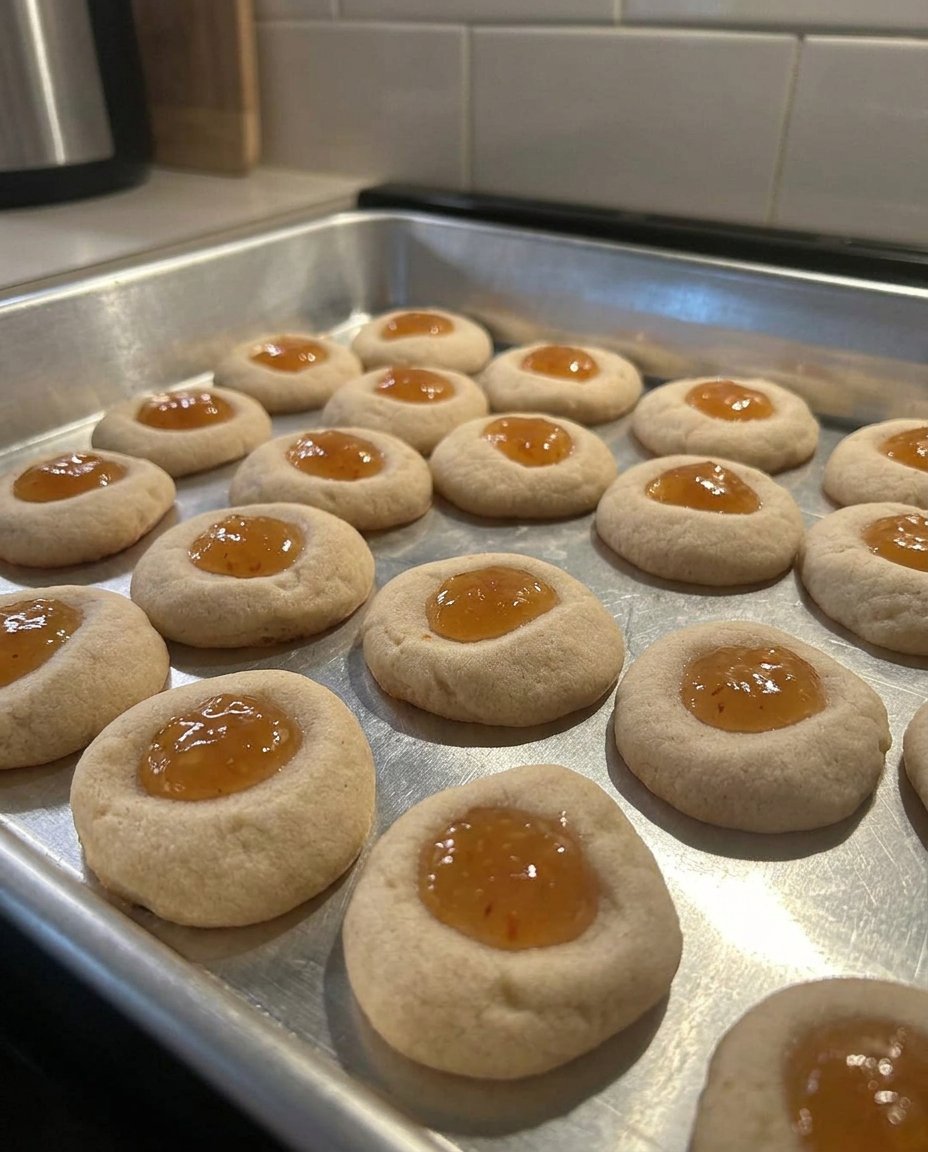 Ingredients for peach thumbprint cookies including butter, margarine, and peach filling.
